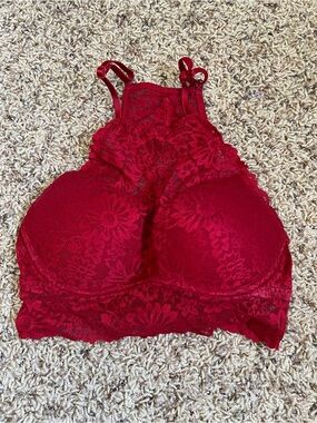 PINK Victoria's Secret Red Lace Cropped Halter Top/ Bralette